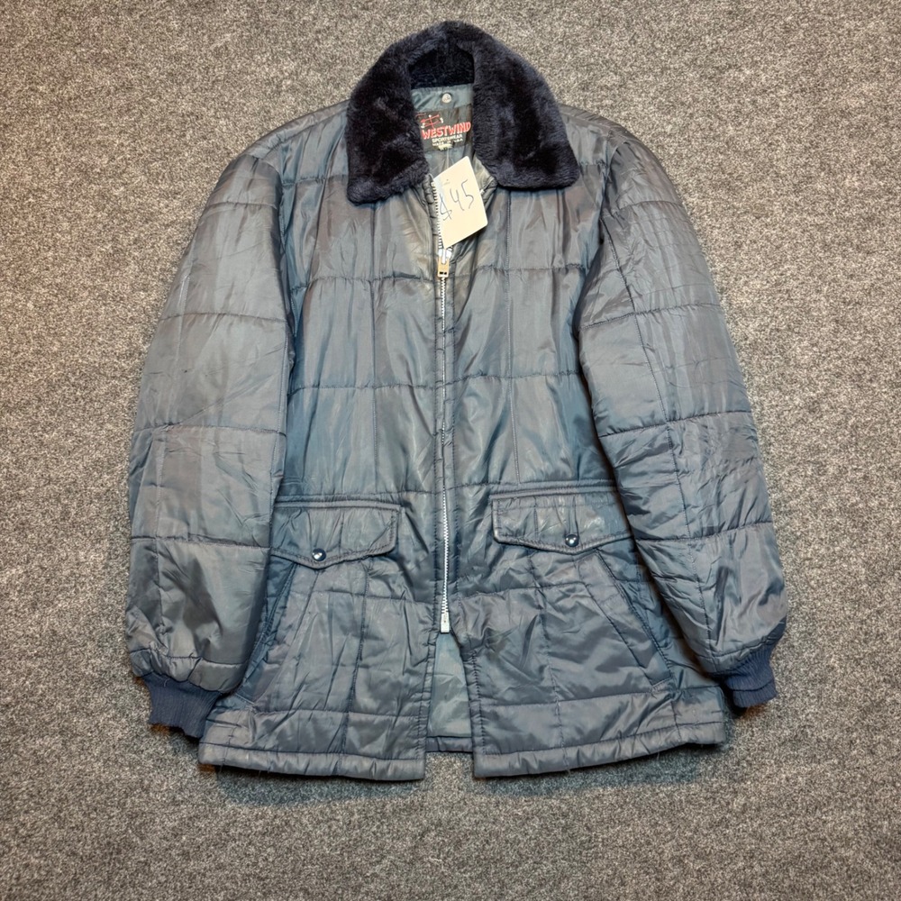 Vintage Westwind Sportswear Navy Blue Quilted Puffer Jacket Faux Fur Collar M